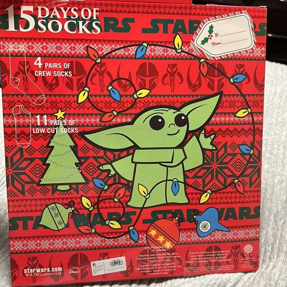 Women's (Size 4 -10) 15 Days of Mandalorian baby Yoda socks Xmas gift Advent